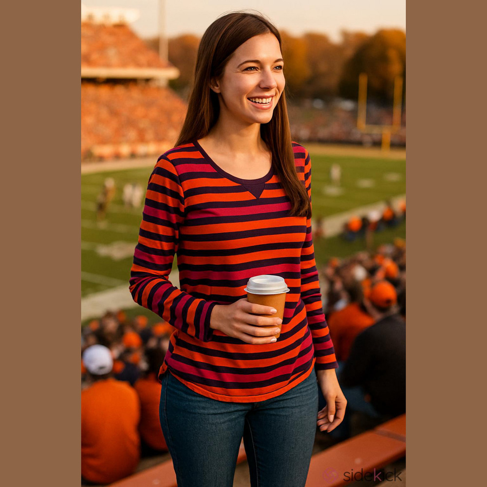 Jockey Orange & Purple Striped Long Sleeve Top Women’s (Sz L)